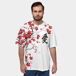 Футболка оверсайз мужская Сакура с иероглифом Любовь, цвет: 3D-принт — фото 2