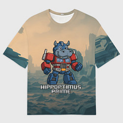 Мужская футболка оверсайз Гиппоптимус Прайм - бегемот трансформер