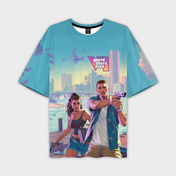 Футболка оверсайз мужская Лусия Каминос и Джейсон Дюваль из Gta 6, цвет: 3D-принт