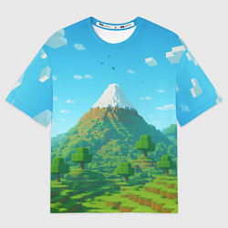 Футболка оверсайз мужская Пейзаж Minecraft с горой со снежной шапкой, цвет: 3D-принт