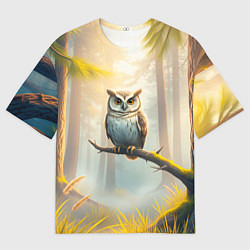 Мужская футболка оверсайз Сова в мрачном лесу