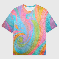 Мужская футболка оверсайз Абстракция - multicolored curves