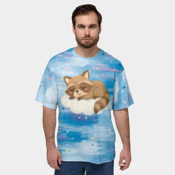 Футболка оверсайз мужская Милый енот спит на облаке, цвет: 3D-принт — фото 2