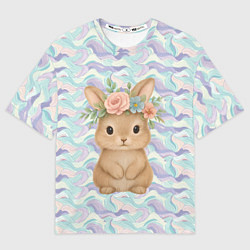 Мужская футболка оверсайз Зайчик с венком из цветов на голове
