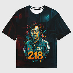 Мужская футболка оверсайз Игра в кальмара игрок 218 граффити