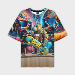 Футболка оверсайз мужская Hippo with longboard - graffiti, цвет: 3D-принт