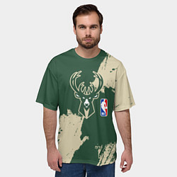 Футболка оверсайз мужская Милуоки Бакс - разлитая краска, цвет: 3D-принт — фото 2