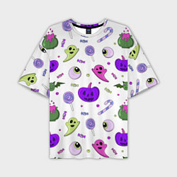 Футболка оверсайз мужская Halloween purple pumpkin pattern, цвет: 3D-принт