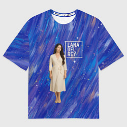 Мужская футболка оверсайз Lana Del Rey в белом классическом платье на синем