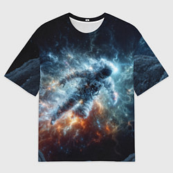 Мужская футболка оверсайз Космонавт парит в космосе среди звезд