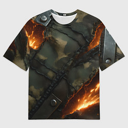 Футболка оверсайз мужская Разорванный камуфляж с огнем, цвет: 3D-принт