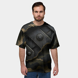 Футболка оверсайз мужская Порванная камуфляжная ткань с металлом, цвет: 3D-принт — фото 2