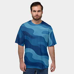 Футболка оверсайз мужская Синие волнистые линии в виде камуфляжа, цвет: 3D-принт — фото 2