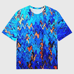 Футболка оверсайз мужская Сине-голубой стекающая абстракция, цвет: 3D-принт