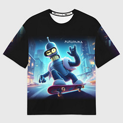 Мужская футболка оверсайз Bender is a skateboarder in neon street - ai art