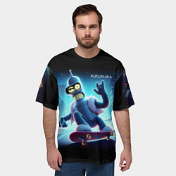 Футболка оверсайз мужская Bender is a skateboarder in neon street - ai art, цвет: 3D-принт — фото 2