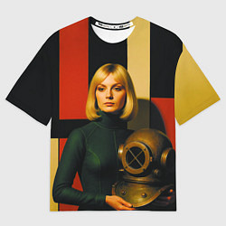 Мужская футболка оверсайз Девушка с водолазным шлемом ретрофутуризм поп-арт
