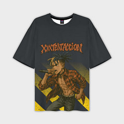 Мужская футболка оверсайз XXXTentacion с микрофоном в аниме стиле