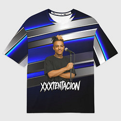 Футболка оверсайз мужская XXXTentacion с микрофоном довольный, цвет: 3D-принт
