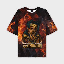 Мужская футболка оверсайз XXXTentacion на фоне огня