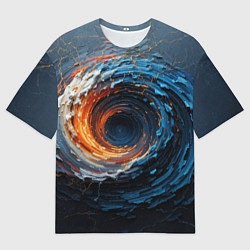 Футболка оверсайз мужская Краска синяя и оранжевая в форме вихря, цвет: 3D-принт