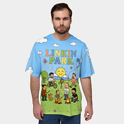 Футболка оверсайз мужская Linkin Park мультяшный стиль на поляне, цвет: 3D-принт — фото 2