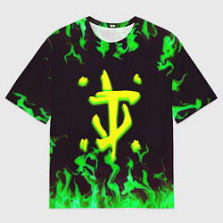 Футболка оверсайз мужская Doom зелёный огонь, цвет: 3D-принт