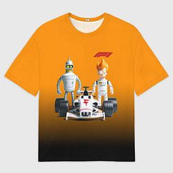 Футболка оверсайз мужская Механик Бендер и пилот формулы 1 Фрай, цвет: 3D-принт