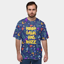 Футболка оверсайз мужская Keep calm and buzz - пчелы и цветы, цвет: 3D-принт — фото 2