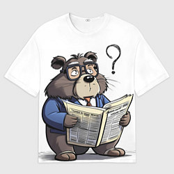 Мужская футболка оверсайз Бобр - интеллигент с газетой