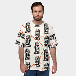 Футболка оверсайз мужская Статуи моаи, цвет: 3D-принт — фото 2