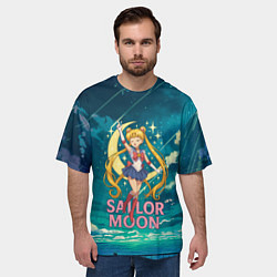 Футболка оверсайз мужская Sailor Moon на фоне неба, цвет: 3D-принт — фото 2
