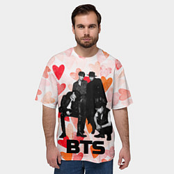 Футболка оверсайз мужская BTS на фоне сердечек, цвет: 3D-принт — фото 2