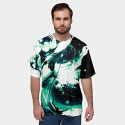 Футболка оверсайз мужская Чёрно-зелёный абстракция волна, цвет: 3D-принт — фото 2