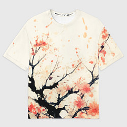 Футболка оверсайз мужская Чёрное дерево с цветами абстракция, цвет: 3D-принт