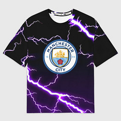 Футболка оверсайз мужская Манчестер молнии шторм неон, цвет: 3D-принт