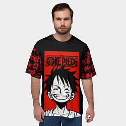 Футболка оверсайз мужская Ван Пис, Луффи на красном, цвет: 3D-принт — фото 2