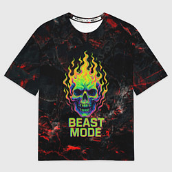 Футболка оверсайз мужская Beast mode череп, цвет: 3D-принт