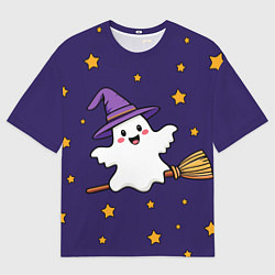 Футболка оверсайз мужская Хэллоуин, привидение на метле, цвет: 3D-принт