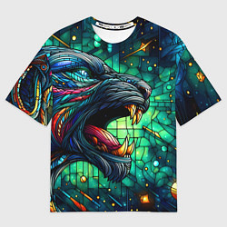 Мужская футболка оверсайз Космический оборотень - витраж