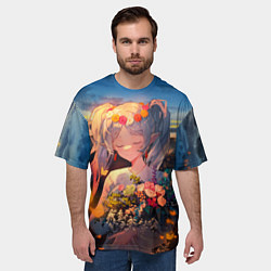 Футболка оверсайз мужская Фрирен с цветами, цвет: 3D-принт — фото 2