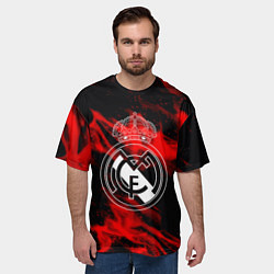 Футболка оверсайз мужская Real Madrid красный огонь, цвет: 3D-принт — фото 2