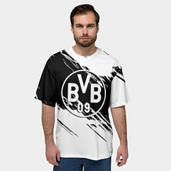 Футболка оверсайз мужская Borussia черно белые полосы, цвет: 3D-принт — фото 2