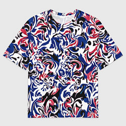 Футболка оверсайз мужская Абстрактный паттерн бело-сине-красный, цвет: 3D-принт