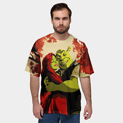 Футболка оверсайз мужская Шрек и Фиона обнимаются в осеннем лесу, цвет: 3D-принт — фото 2