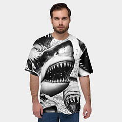 Футболка оверсайз мужская Белая акула - стая, цвет: 3D-принт — фото 2