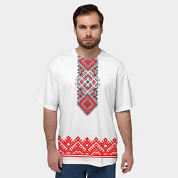 Футболка оверсайз мужская Славянская вышиванка с узорами и оберегом, цвет: 3D-принт — фото 2