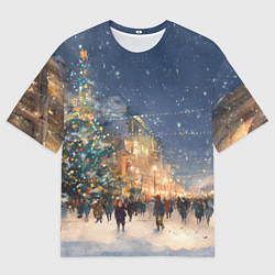 Футболка оверсайз мужская Новый год в Москве новогодняя елка, цвет: 3D-принт
