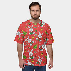 Футболка оверсайз мужская Новогодний паттерн с зайчиком, цвет: 3D-принт — фото 2