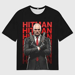 Мужская футболка оверсайз Хитман скрестив руки с пистолетами